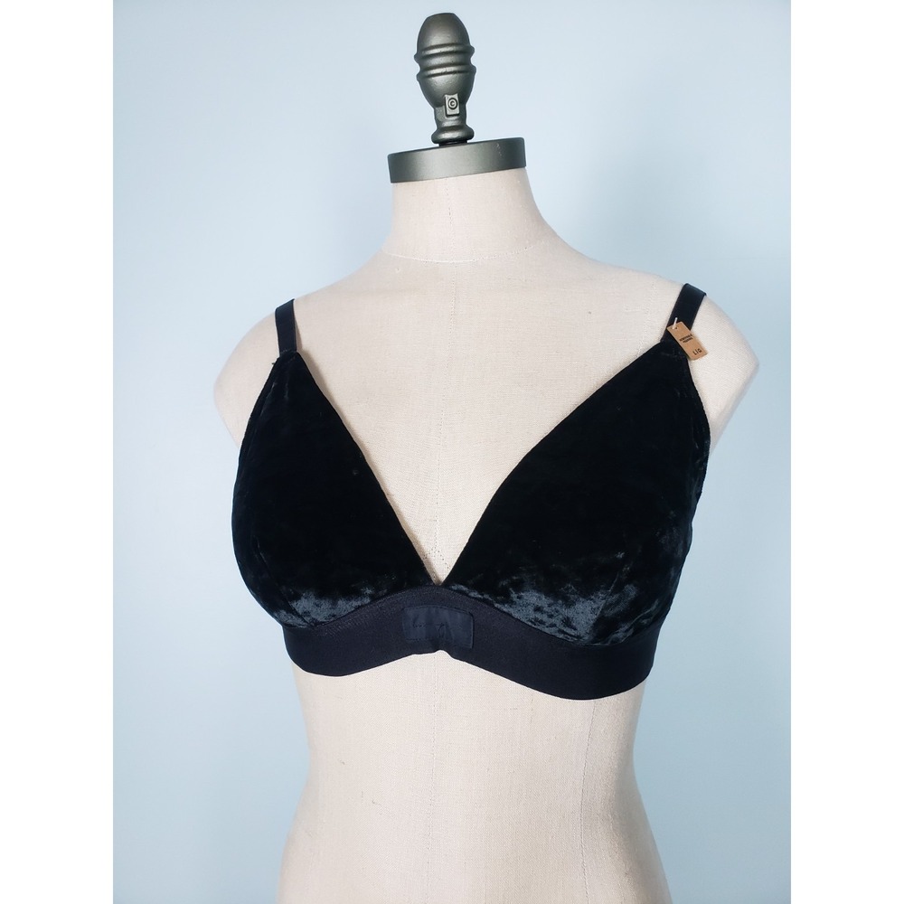 PINK Victoria's Secret Women's L Black Velour Removable Padding Bralette NWT